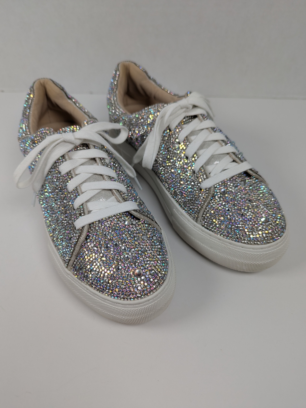 Betsey Johnson Sidny Rhinestone Platform Sneakers Womens Size 9.5 Bling Bridal